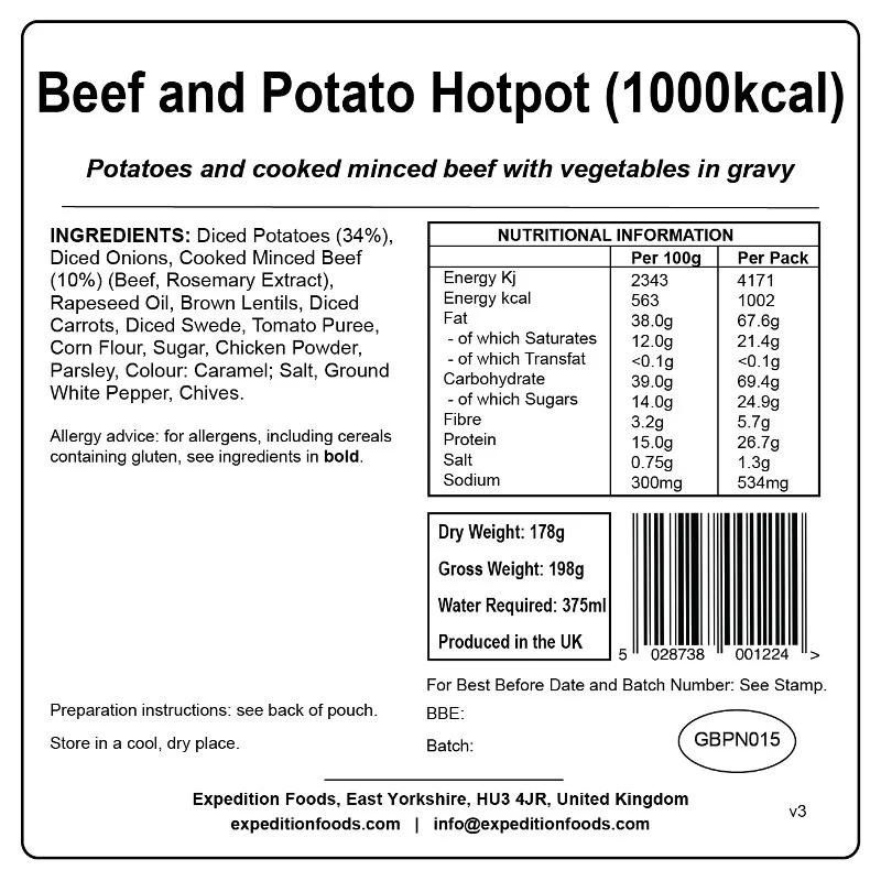 Expedition Foods Beef and Potato Hotpot (1000Kcal) - Image 3