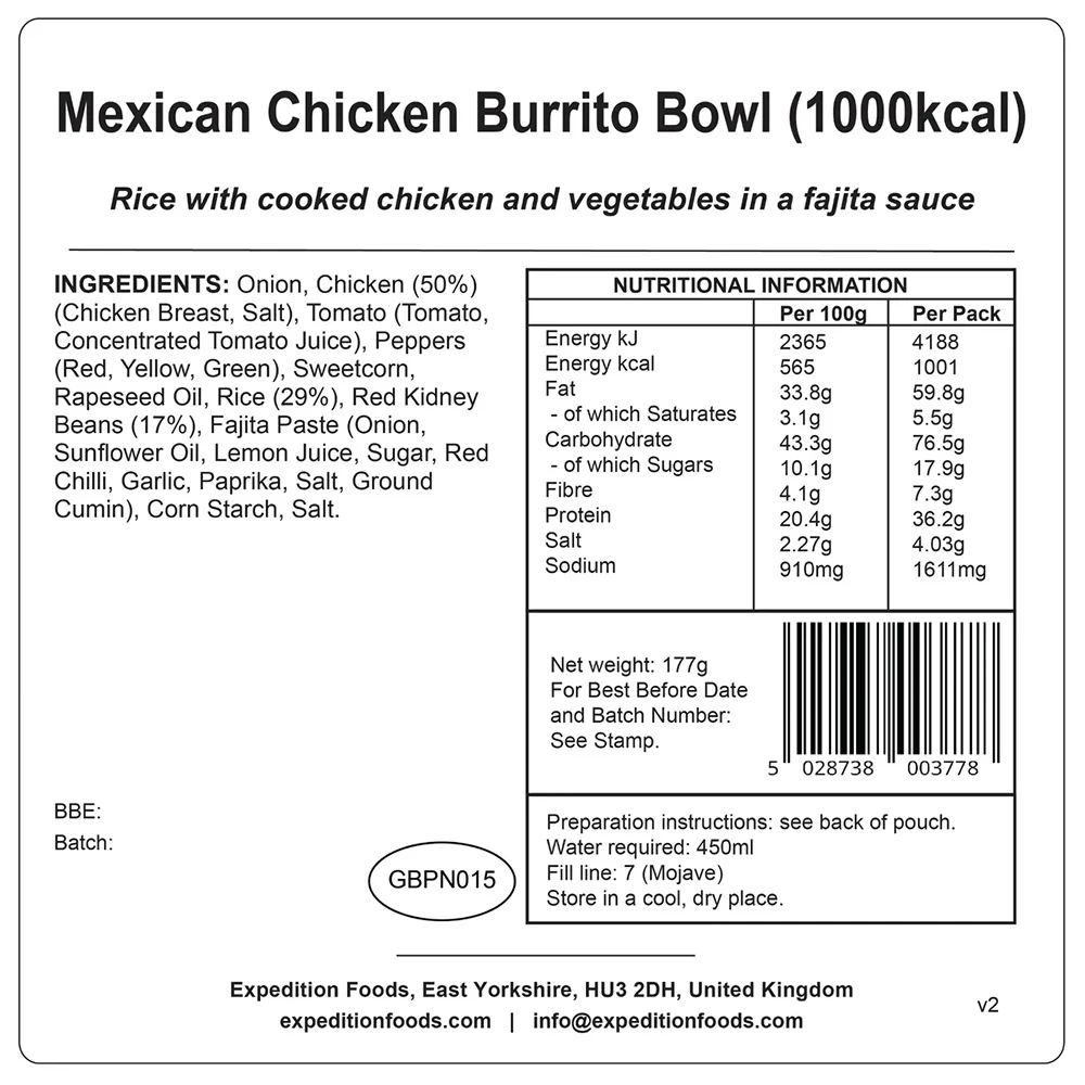 Expedition Foods Mexican Chicken Burrito Bowl (1000Kcal) - Image 3