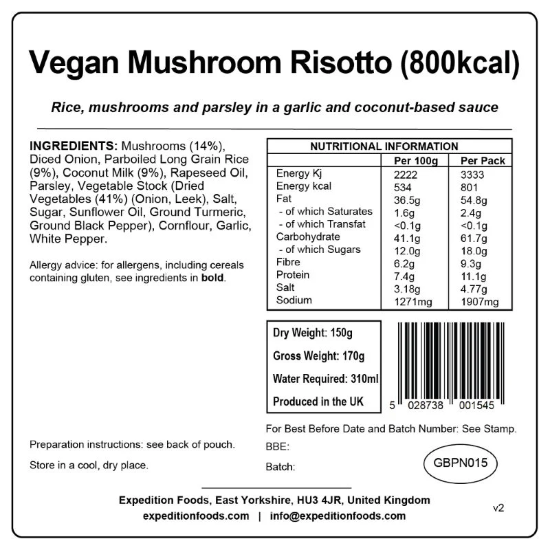 Expedition Foods Vegan Mushroom Risotto (High Energy) - Image 3