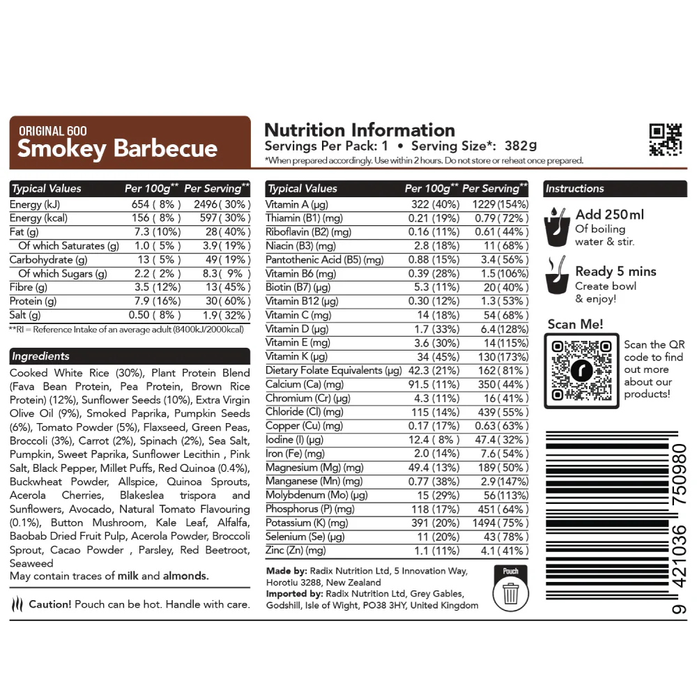 Radix Nutrition Original 600kcal Meal, SMOKEY BARBECUE 132g - Image 2