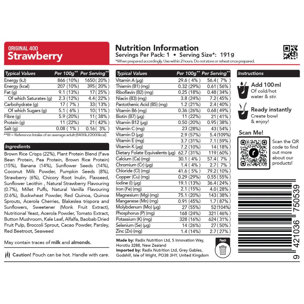 Radix Nutrition Original Strawberry Breakfast Meal (91g) 400kcal - Image 2